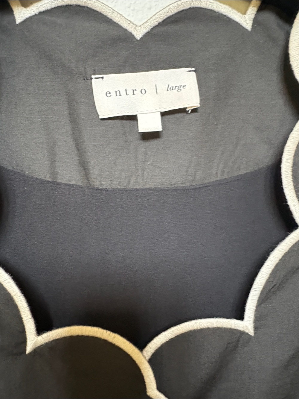 entro Black Mini Dress with White Scalloped Trim - Picture 2 of 7